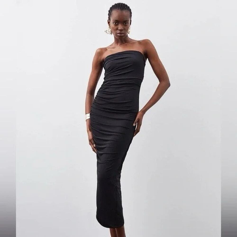 NEW Zara Midi Dress Small Strapless Ruched Black Event Wedding Formal Blogger